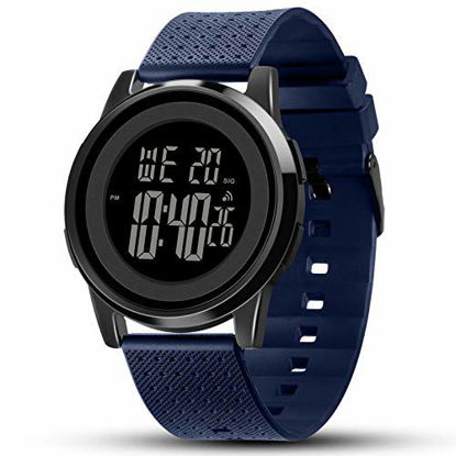 Picture of YUINK Men's Ultra-Thin Stainless Steel Digital Sports Watch, Multifunctional Chronograph Minimalist Waterproof - Fashion Wrist Watch for Men (Black Navy-Blue)
