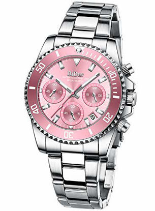 Picture of Womens Watches Pink Chronograph Stainless Steel Waterproof Date Analog Quartz Watch Business Casual Fashion Wrist Watches for Women