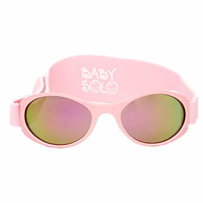 Picture of Baby Solo Original Baby Sunglasses Safe, Soft, & Adorable Durable Case Included (0-36 Months, Matte Pink Frame Rose Gold Mirror Lens)