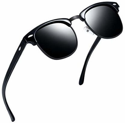 Picture of Joopin Semi Rimless Polarized Sunglasses Women Men Retro Brand Sun Glasses with Case (All Black)