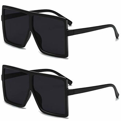 Picture of GRFISIA Square Oversized Sunglasses for Women Men Flat Top Fashion Shades (2pcs - black, 2.56)