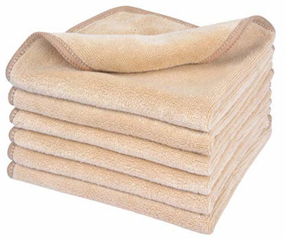 Picture of Sinland Microfiber Facial Cloths Fast Drying Washcloth 12inch x 12inch (6pack, Cream)