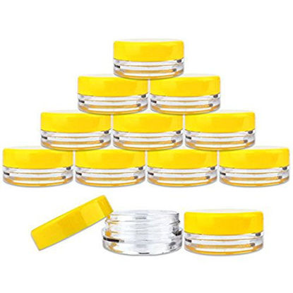 Picture of Beauticom 50 Piece 3g/3ml Professional Quality Round Clear Jars with Lids for Cosmetics, Lotion, Creams, Make Up, Beads, Charms, Rhinestones, Accessories and Much More! (Yellow Lid)