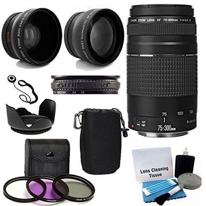 Picture of Canon EF 75-300mm f/4-5.6 III Telephoto Zoom Lens with 2X Telephoto Lens, HD Wide Angle Lens and Accessories (8 Piece Kit)