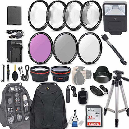 Picture of 58mm 28 Pc Accessory Kit for Canon EOS Rebel T6, T5, T3, 1300D, 1200D, 1100D DSLRs with 0.43x Wide Angle Lens, 2.2X Telephoto Lens, Flash, 32GB SD, Filter & Macro Kits, Backpack Case, and More