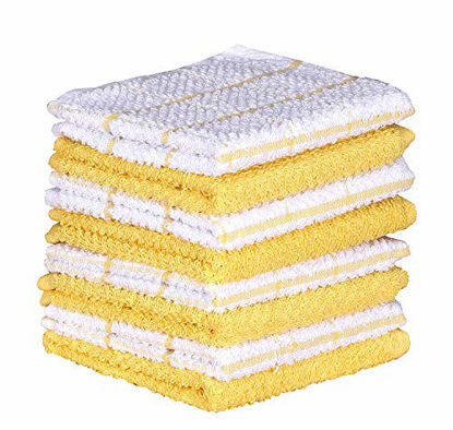 Picture of AMOUR INFINI Cotton Terry Kitchen Dish Cloths | Set of 8 | 12 x 12 Inches | Super Soft and Absorbent |100% Cotton Dish Rags | Perfect for Household and Commercial Uses | Yellow