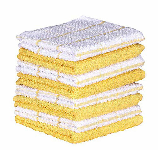 Picture of AMOUR INFINI Cotton Terry Kitchen Dish Cloths | Set of 8 | 12 x 12 Inches | Super Soft and Absorbent |100% Cotton Dish Rags | Perfect for Household and Commercial Uses | Yellow
