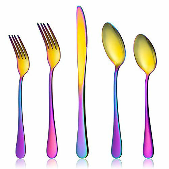 GetUSCart- LIANYU Rainbow Flatware Cutlery Set, 20 Piece Stainless Steel  Colorful Silverware Set for 4, Tableware Eating Utensils, Mirror Finish,  Dishwasher Safe