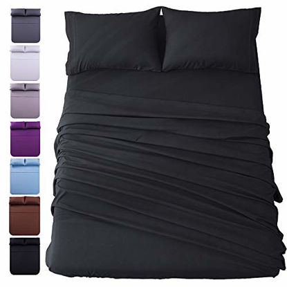 Picture of Shilucheng Bed Sheets Set Microfiber 1800 Thread Count Percale Super Soft and Comforterble 16 Inch Deep Pockets Wrinkle Fade and Hypoallergenic - 3 Piece (Twin, Black)
