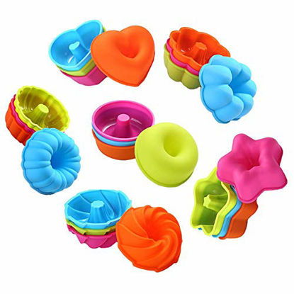 Picture of To encounter 24Pcs Silicone Molds Silicone Cupcake Baking Cups Silicone Donut Baking Pan Set Nonstick 2 3/4 inches Silicone Donut Mold Muffin Jello Bagel Pan Oven- Microwave- Dishwasher Safe