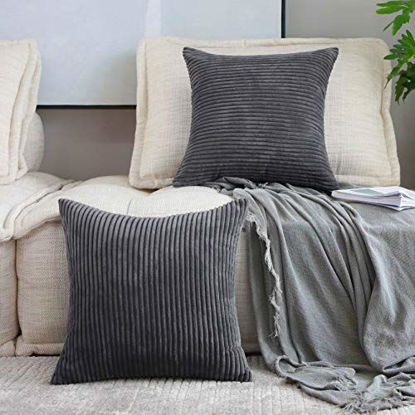 Picture of Home Brilliant 2 Pack Decoration Super Soft Striped Corduroy Decorative Euro Throw Pillow Sham Cushion Cover for Couch, 26x26 inch(66cm), Dark Grey