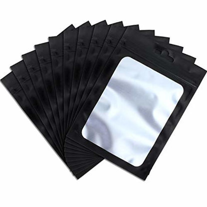Picture of 100 Pieces Resealable Mylar Ziplock Food Storage Bags with Clear Window Coffee Beans Packaging Pouch for Food Self Sealing Storage Supplies (Black, 4.7 x 7.9 Inch)
