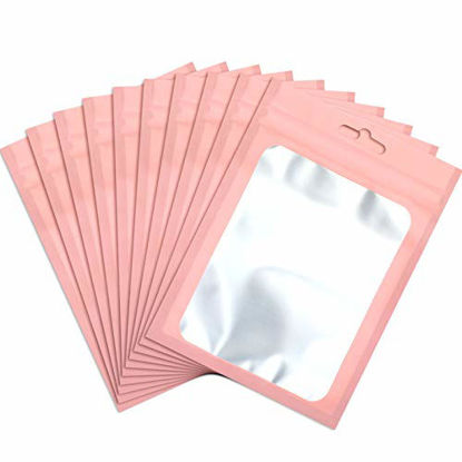 Picture of 100 Pieces Resealable Mylar Ziplock Food Storage Bags with Clear Window Coffee Beans Packaging Pouch for Food Self Sealing Storage Supplies (Pink, 4.7 x 7.9 Inch)