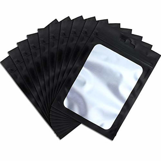 Picture of 100 Pieces Resealable Mylar Ziplock Food Storage Bags with Clear Window Coffee Beans Packaging Pouch for Food Self Sealing Storage Supplies (Black, 3.5 x 4.7 Inch)