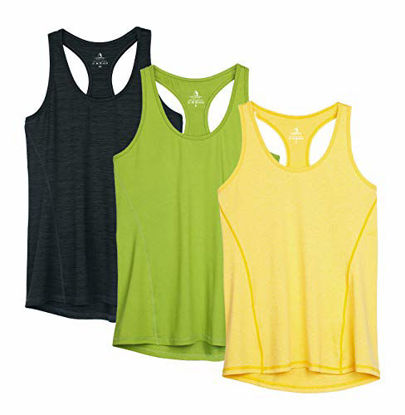Picture of icyzone Workout Tank Tops for Women - Racerback Athletic Yoga Tops, Running Exercise Gym Shirts(Pack of 3) (XS, Ombre Blue/Spectra Yellow/Green Glow)