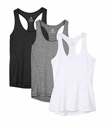 Picture of icyzone Workout Tank Tops for Women - Racerback Athletic Yoga Tops, Running Exercise Gym Shirts(Pack of 3) (Black/Gray/White, Medium)
