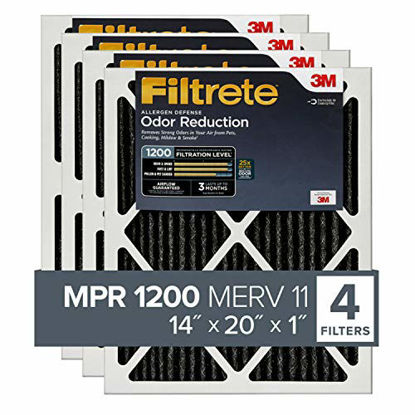 Picture of Filtrete 14x20x1, AC Furnace Air Filter, MPR 1200, Allergen Defense Odor Reduction, 4-Pack (exact dimensions 13.81 x 19.81 x 0.81)