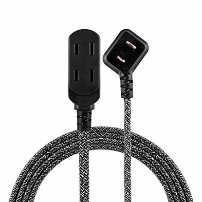 Picture of Cordinate 42841-T1 Designer 3 Extension, 2 Prong Strip, Extra Long 8 Ft Power Flat Plug, Fabric Braided Cord, Slide-to-Close Safety Outlets, 42841, 8 ft, Black/Gray, 8 ft