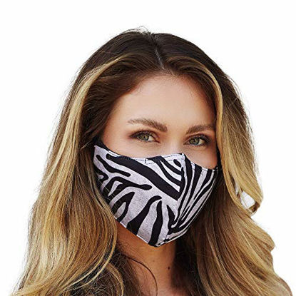 Picture of Washable Face Mask with Adjustable Ear Loops & Nose Wire - 3 Layers, 100% Cotton Inner Layer - Cloth Reusable Face Protection with Filter Pocket - Made in USA - (Zebra Print)