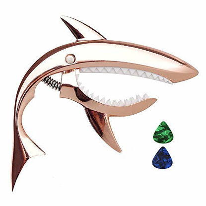 Picture of Imelod Zinc Alloy Guitar Capo Shark Capo for Acoustic and Electric Guitar with Good Hand Feeling, No Fret Buzz and Durable(Rose Gold)