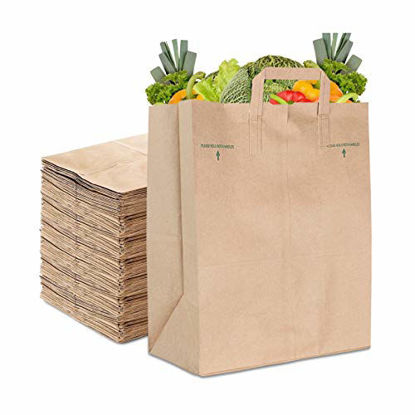 Picture of Stock Your Home 70 Lb Kraft Brown Paper Bags with Handles (50 Count) - Kraft Brown Paper Grocery Bags Bulk - Large Paper Bags with Handles for Grocery Shopping - Handles Provide Grip for Trash Bag Use