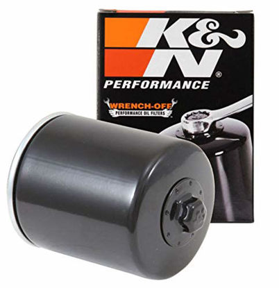 Picture of K&N Motorcycle Oil Filter: High Performance Black Oil Filter with 17mm nut designed to be used with synthetic or conventional oils fits 1996-2018 Harely Davidson, Buell Motorcycles KN-171B, Single