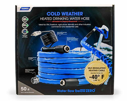 Picture of Camco 50ft Cold Weather Heated Drinking Water Hose Can Withstand Temperatures Down to -40°F/C - Lead and BPA Free, Reinforced for Maximum Kink Resistance, 5/8" Inner Diameter (22924)