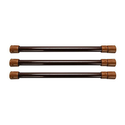 Picture of Camco 17" RV Cupboard Bars - 3 pack, Holds Food and Drinks in Place During Travel, Prevents Messy Spills, Spring Loaded and Extends Between 10" and 17" - Brown ( 44066)