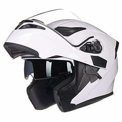 Picture of ILM Motorcycle Dual Visor Flip up Modular Full Face Helmet DOT 6 Colors (S, WHITE)