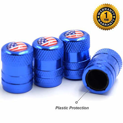 Picture of CKAuto American Flag Valve Stem Caps, Aluminum USA Tire Valve Caps, Universal Dust Proof Stem Covers for Cars, Trucks, Bikes, Motorcycles, Bicycles, Corrosion Resistant, 4 Pack(Blue)