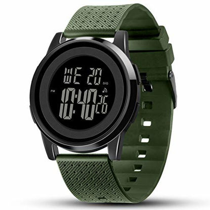 Picture of YUINK Men's Ultra-Thin Stainless Steel Digital Sports Watch, Multifunctional Chronograph Minimalist Waterproof - Fashion Wrist Watch for Men (Black Green)
