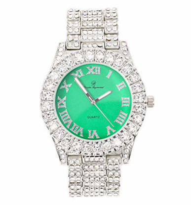 Picture of Mens Silver Big Rocks with Roman Numerals Fully Iced Out Colorful Dial Watch - ST10327 RN Single (Silver Mint Green)