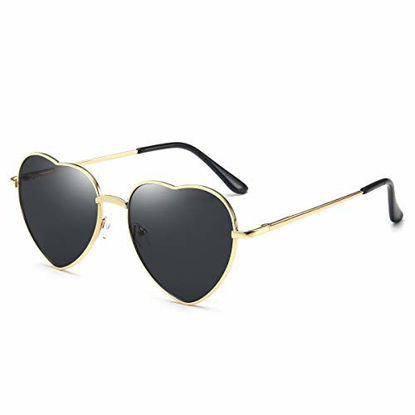 Picture of Dollger Heart Sunglasses for Women Polarized Style Mirror Lens Metal Gold Frame