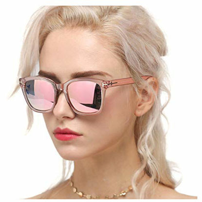 Picture of Myiaur Classic Sunglasses for Women Polarized Driving Anti Glare 100% UV Protection (Pink Frame / Pink Mirrored Glasses)