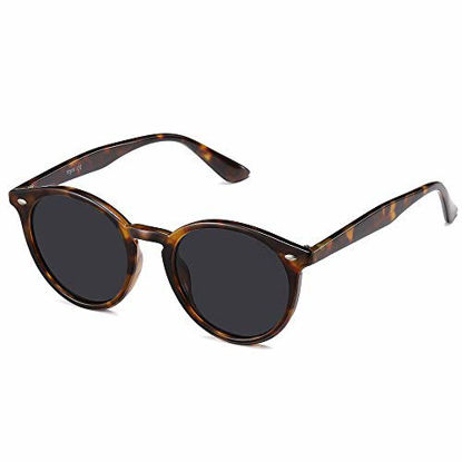 Picture of SOJOS Classic Retro Round Polarized Sunglasses UV400 Mirrored Lens SJ2069 ALL ME with Dark Tortoise Frame/Grey Lens with Rivets
