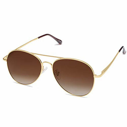 Picture of SOJOS Classic Aviator Polarized Mirrored Flat Lens Sunglasses Metal Frame with Spring Hinges SJ1030 with Gold Frame/Gradient Brown Lens