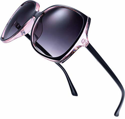 Picture of Women's Oversized Square Jackie O Cat Eye Hybrid Butterfly Fashion Sunglasses - Exquisite Packaging (727702-Crystal pink/ Black paint, Gradient Grey)