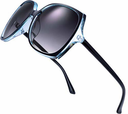 Picture of Women's Oversized Square Jackie O Cat Eye Hybrid Butterfly Fashion Sunglasses - Exquisite Packaging (727703-Crystal blue/ Black paint, Gradient Grey)