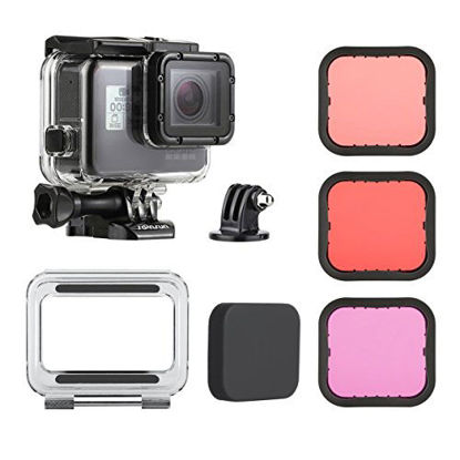 Picture of SOONSUN 45m Underwater Waterproof Dive Housing Case with 3-Pack Dive Filters for GoPro Hero 5 6 7 Black Hero (2018) - Include Backdoor, Quick Release Buckle, Thumb Screw, Tripod Adapter, Lens Cap