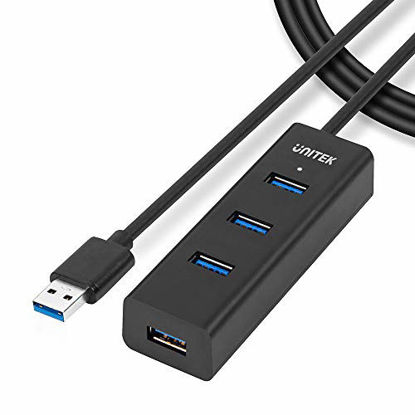 Picture of Unitek 4-Port USB 3.0 Hub Long Cable 48-inch with Micro USB Charging Port, Fast Data Transfer USB Hub Extender Extension Connector Compatible Windows PC, Mac, Surface Pro, Laptop, Printer, 4FT - Black