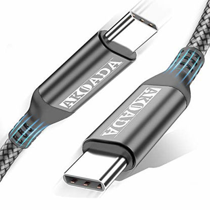 Picture of AkoaDa USB-C To USB-C 100W Cable 10ft,USB C Braided Fast Charging Cable Compatible With MacBook Pro 2020/2019/2018, iPad Pro 2020/2019/2018,Samsung Galaxy S21, Dell XPS 13/15 And Type-C Laptops (Grey)