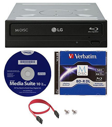 Picture of LG WH16NS40K 16X Blu-ray BDXL M-DISC DVD CD Internal Writer Drive Bundle with Free 50GB Verbatim M-Disc BD-R DL + Cyberlink Media Suite 10 + SATA Cable