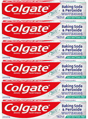 Picture of Colgate Peroxide and Baking Soda Toothpaste with Fluoride for Teeth Whitening and Stain Removal, Frosty Mint, 6 Ounce (Pack of 6), 36 Ounce