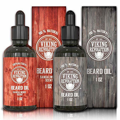 Picture of Viking Revolution Beard Oil Conditioner- 2 Scent Pack Sandalwood and Unscented - All Natural Beard & Mustache Treatment with Organic Argan & Jojoba Oils - Softens, Smooths & Strengthens Beard Growth
