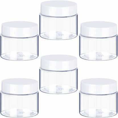 Picture of 6 Pack 1 oz Plastic Pot Jars Round Clear Leak Proof Plastic Cosmetic Container Jars with White Lids for Travel Storage Make Up, Eye Shadow, Nails, Powder, Paint, Jewelry(1 oz)