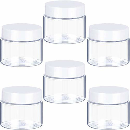 Picture of 6 Pack 1 oz Plastic Pot Jars Round Clear Leak Proof Plastic Cosmetic Container Jars with White Lids for Travel Storage Make Up, Eye Shadow, Nails, Powder, Paint, Jewelry(1 oz)