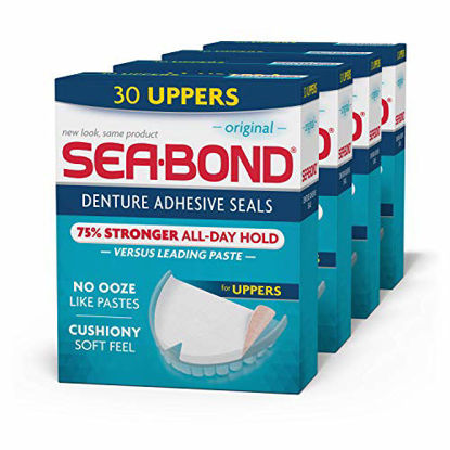 Picture of Sea-Bond Secure Denture Adhesive Seals, Original Uppers, Zinc Free, All Day Hold, Mess Free, 30 Count (Pack of 4)