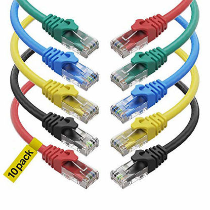 Picture of Cat6 Ethernet Cable - 6 ft 10-Pack (1.8m) Cat 6 RJ45, LAN, Utp, Network, Patch, Internet Cable - 6 feet