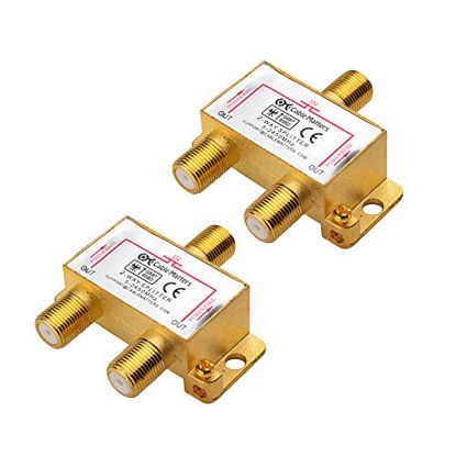 Picture of Cable Matters 2-Pack Bi-Directional 2.4 Ghz 2 Way Coaxial Cable Splitter for STB TV, Antenna and MoCA Network - All Port Power Passing - Gold Plated and Corrosion Resistant