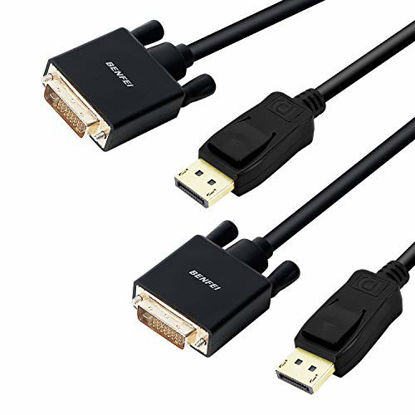 Picture of DisplayPort to DVI 6 Feet Cable 2 Pack, Benfei Dp Display Port to DVI Converter Male to Male Gold-Plated Cord 6 Feet Black Cable Compatible for Lenovo, Dell, HP and Other Brand